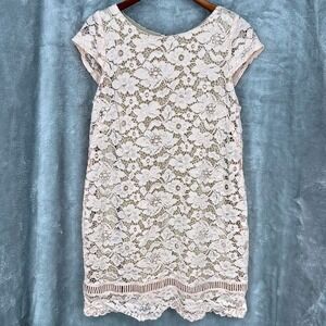 Petite XL Pink Floral Lace Metallic Dress Wedding Guest Balletcore Coquette Fem